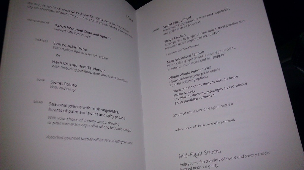 aa first class menu