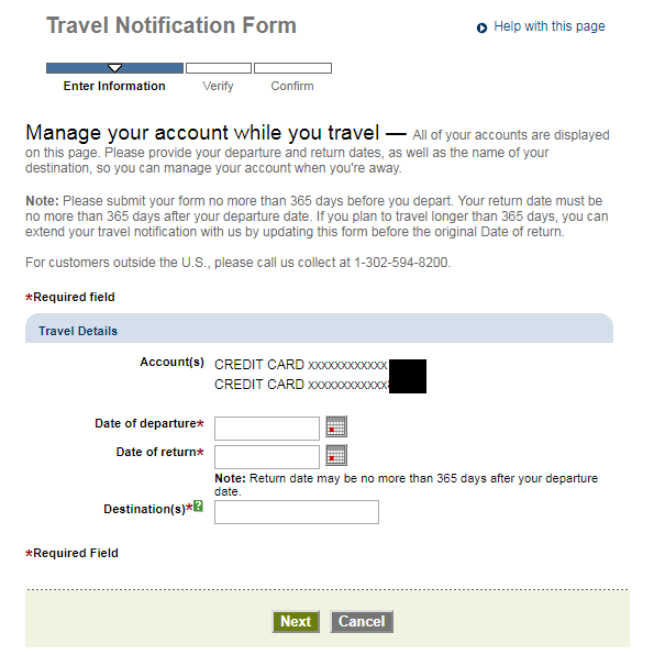 notify m&t bank of travel