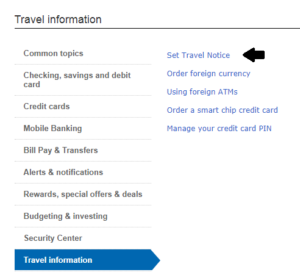 how to notify bank of america of travel plans