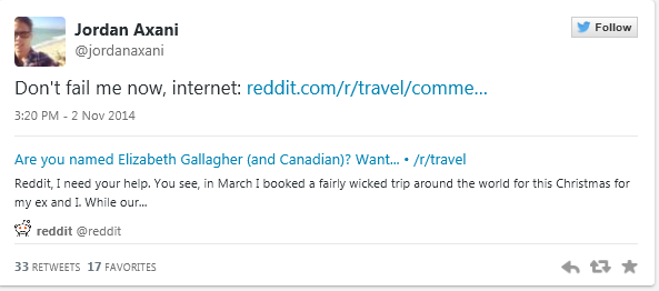 Toronto Man Finds His “Elizabeth Gallagher”