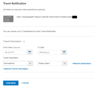 citibank travel notice