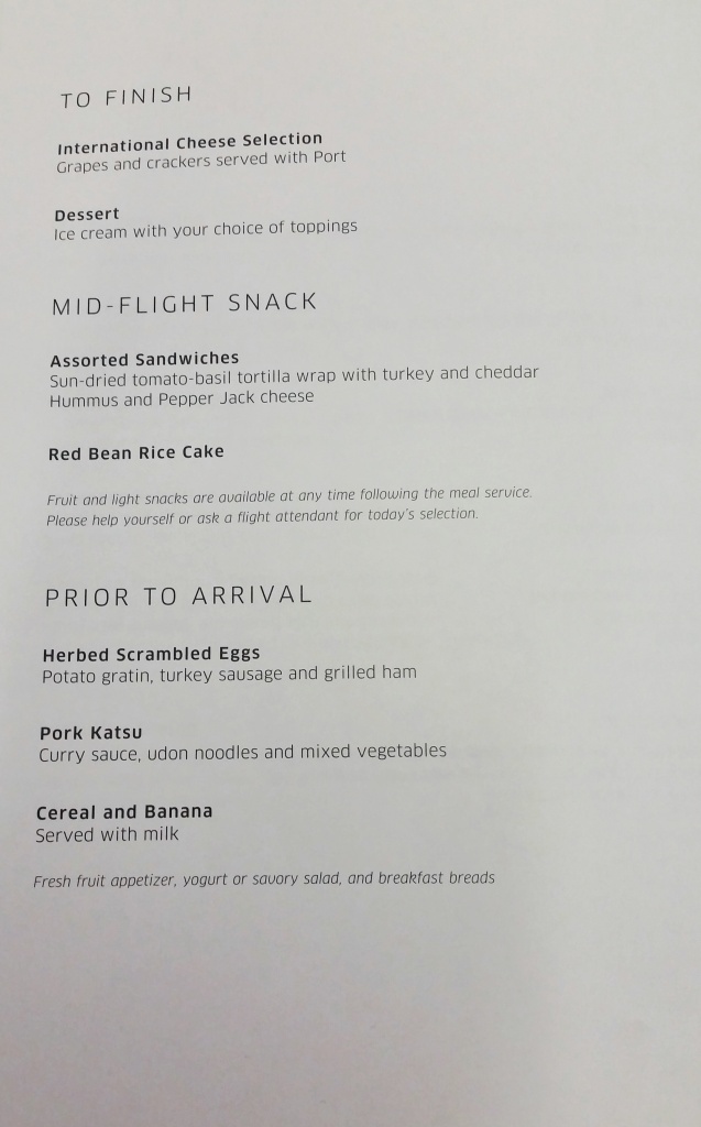 united airlines 747 first class menu