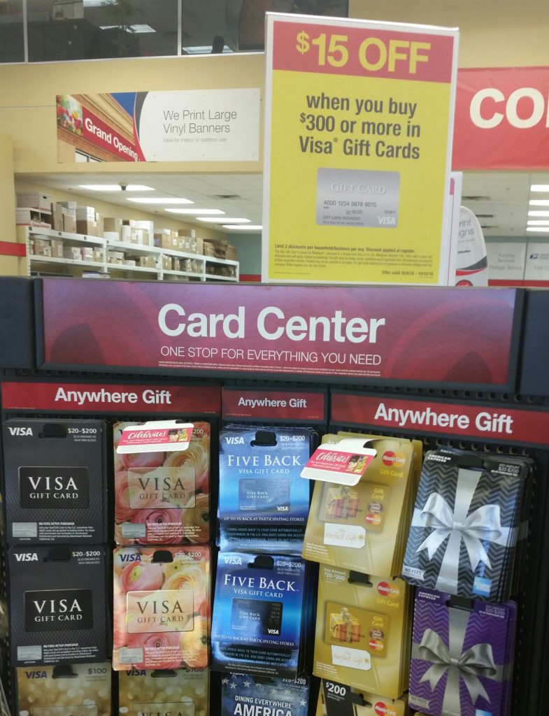 $15 Off $300 Purchase of Visa Gift Cards at OfficeMax & Office Depot
