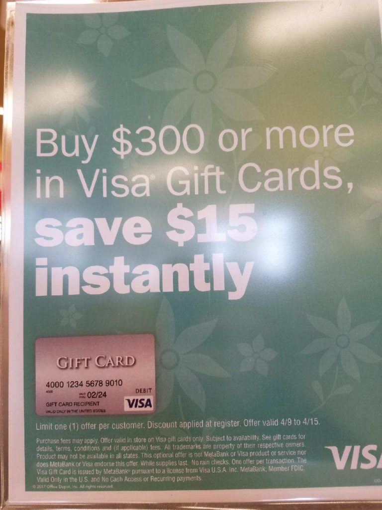 Instant Discount Off Purchase of Visa Gift Cards at OfficeMax/Office