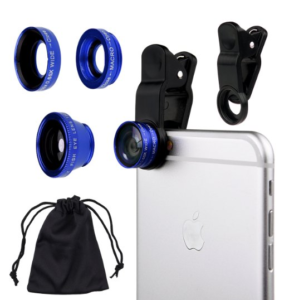 CamKix Universal 3 in 1 Cell Phone Camera Lens Kit for Smartphones including - Fish Eye Lens / 2 in 1 Macro Lens & Wide Angle Lens / Universal Clip / Carry Pouch / Microfiber Cleaning Cloth(blue)