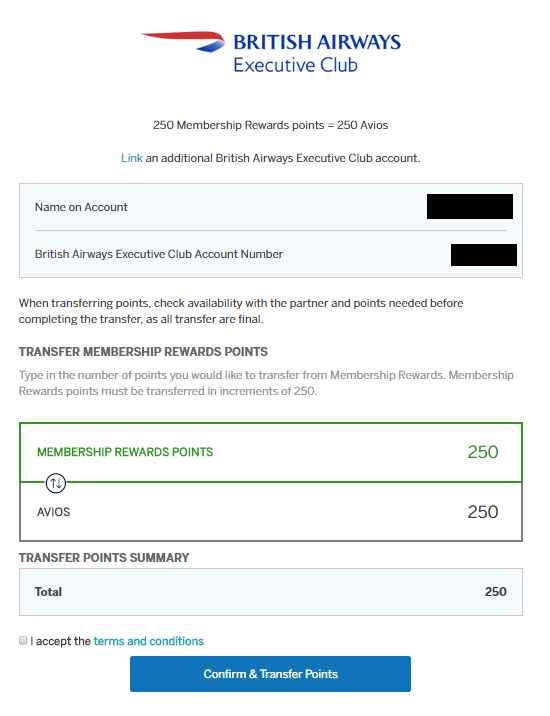 how to transfer american express points to avios