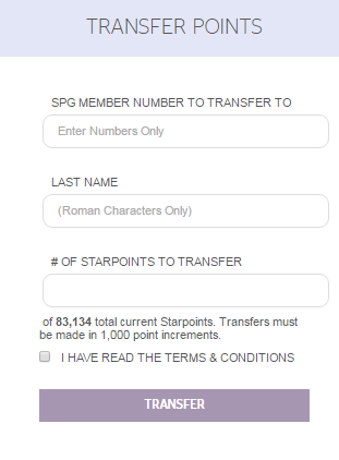 how to transfer spg points to another member