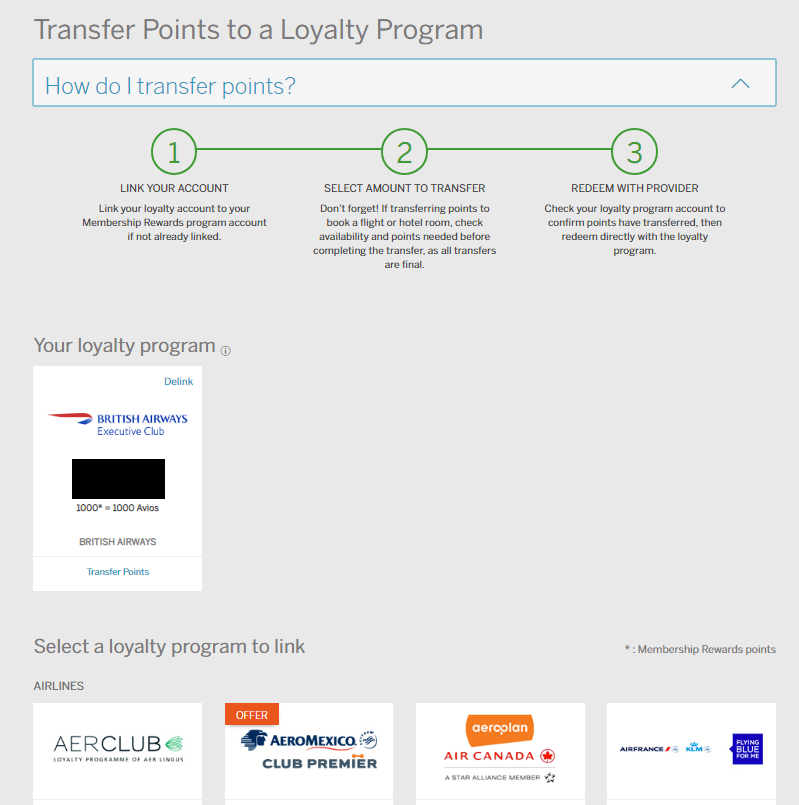 how to transfer american express points to airline miles
