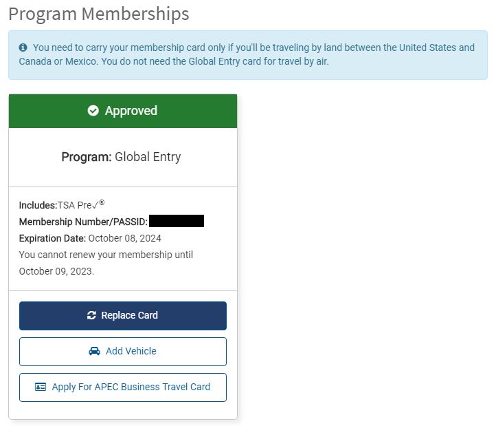 how to replace a global entry membership card from your TTP account
