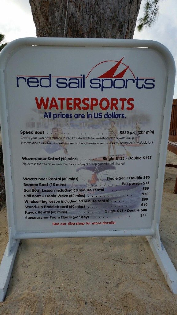 Westin on Grand Cayman watersports price list