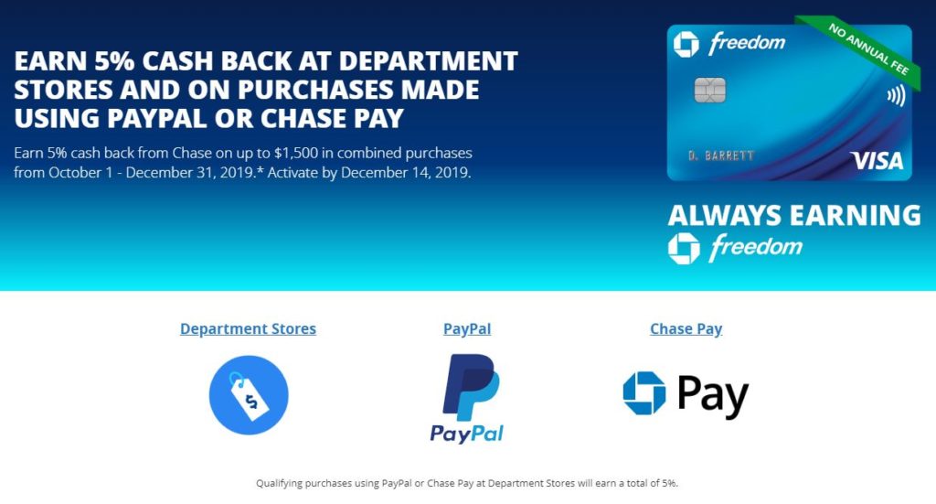 chase freedom q4 2019 4th quarter 4 2019 5% cash back categories