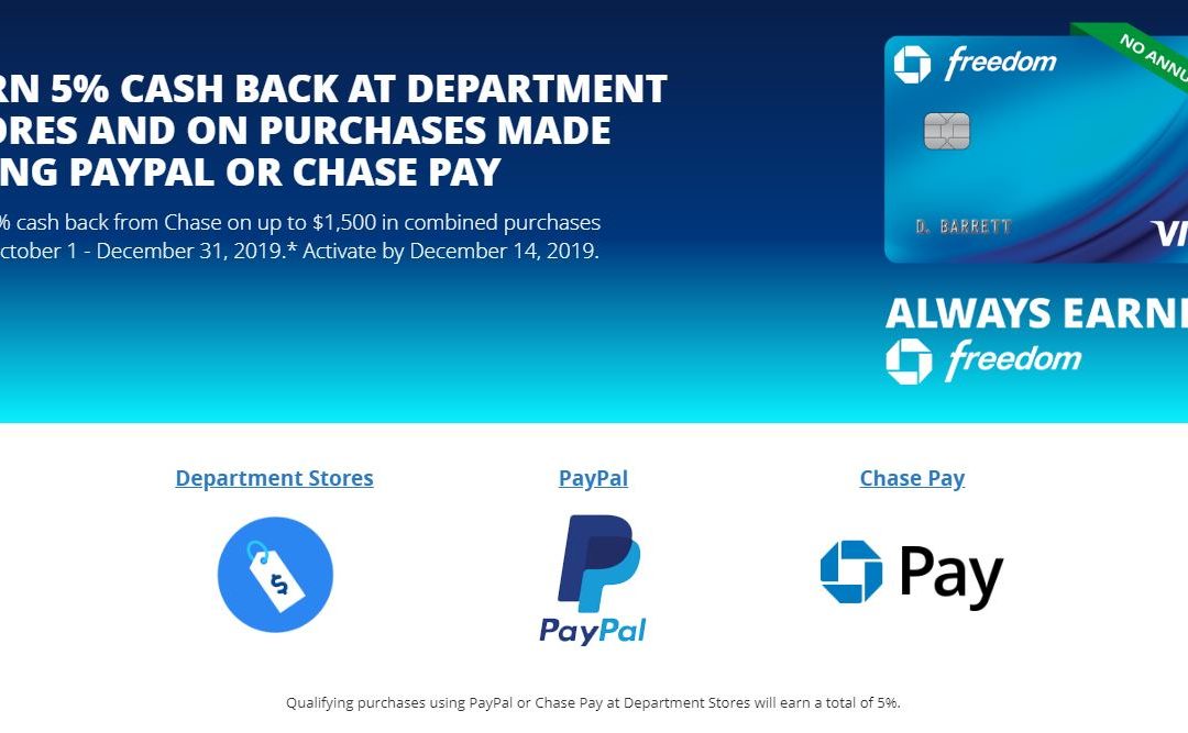 Chase Freedom 2019 Fourth Quarter 5% Bonus Categories
