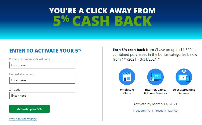 chase freedom flex q1 2021 1st quarter 1 2021 5 percent categories