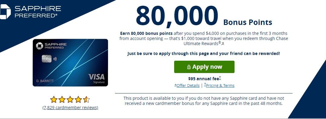 Last Chance: Chase Sapphire Preferred 80,000 Sign Up Bonus Ending Soon