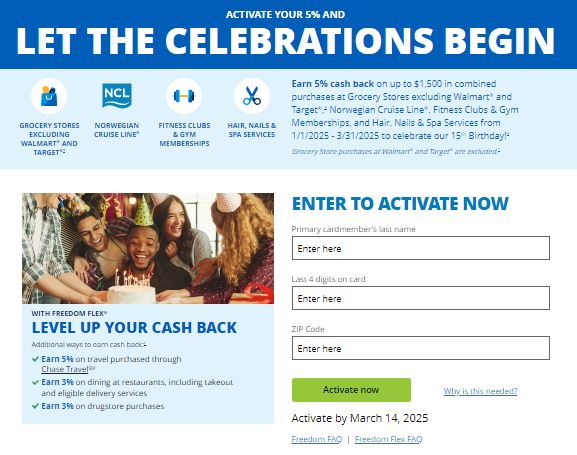 Chase Freedom Flex 2025 1st Quarter 5% Bonus Categories