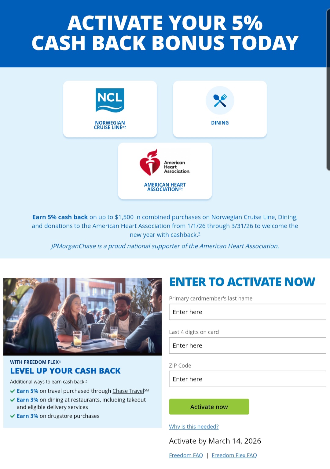 Chase Freedom Flex 2026 1st Quarter 5% Bonus Categories – Register Now! image